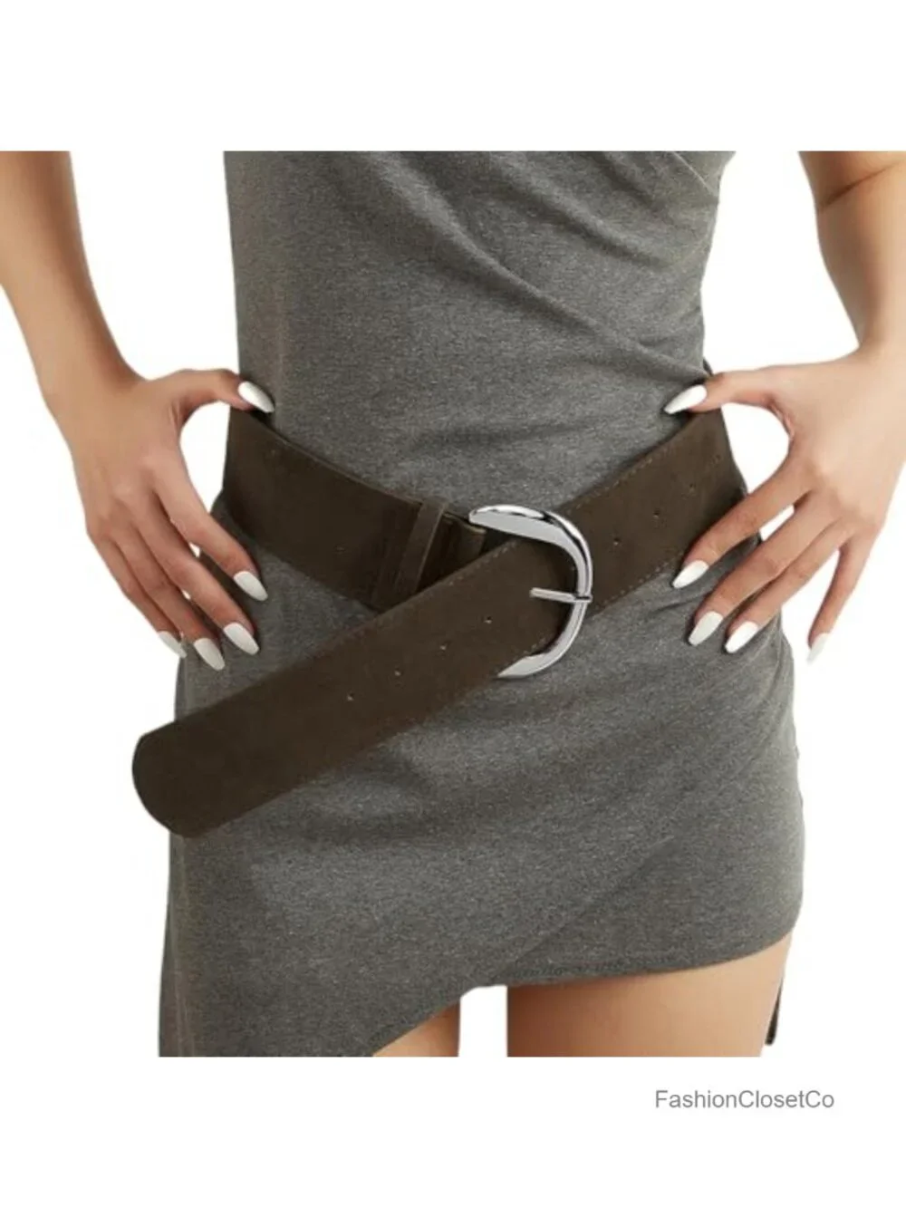 Wide Suede Waist Belt Adjustable Large Buckle Cinch Belt for Dresses Faux